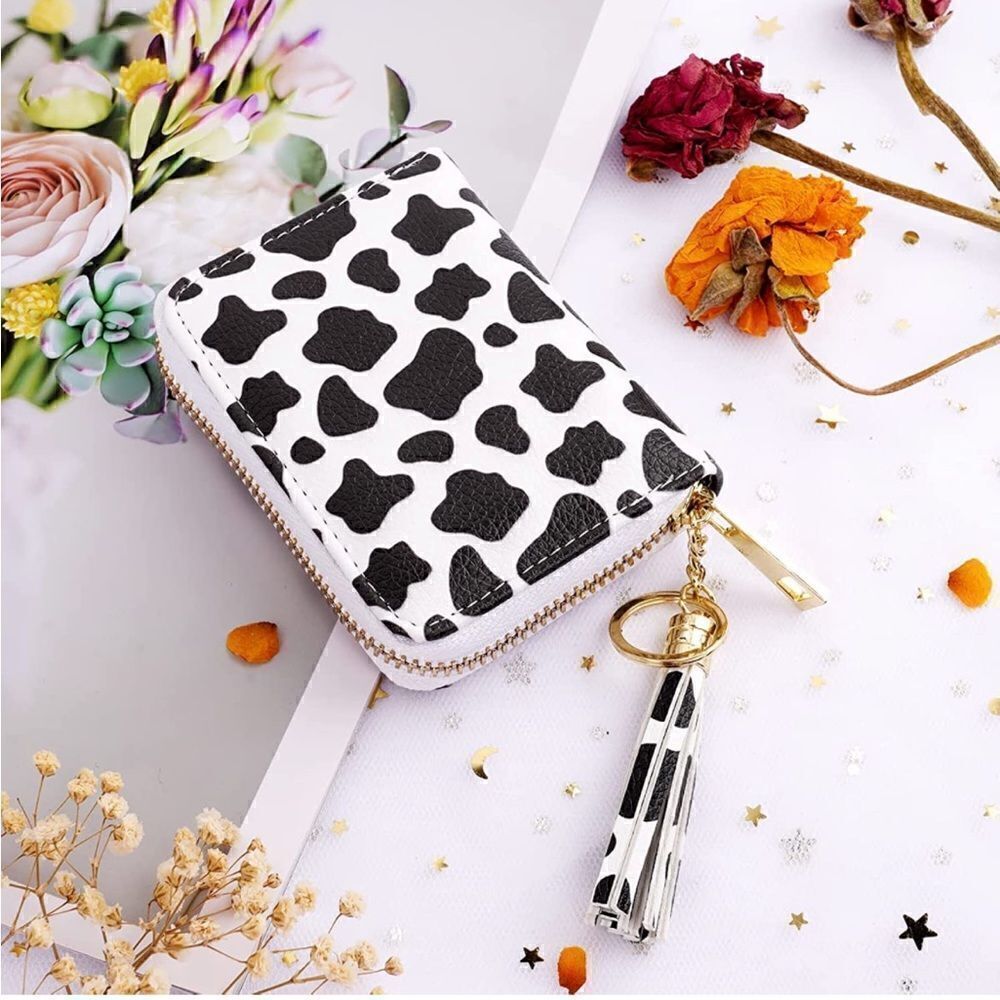 Cow Print Leather Compact Wallet